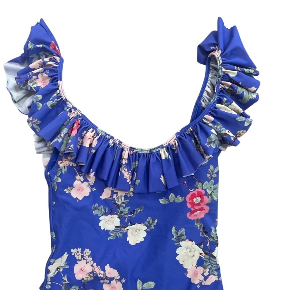 Lovers + Friends Flutter By One Piece Swimsuit Ruffle Floral Blue Size Small - Picture 3 of 9